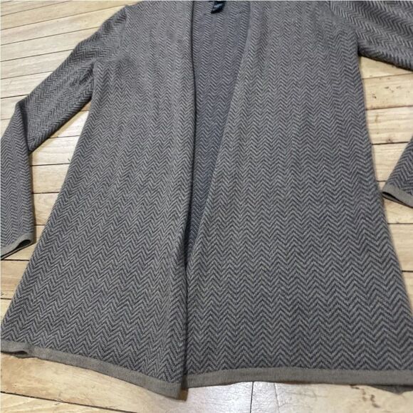 CYNTHIA ROWLEY Cardigan Merino Wool Blend Women S Brown Chevron Black Knit S - Picture 8 of 15